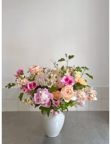 Ensemble bouquet de saison + vase artisanal rond pas cher 